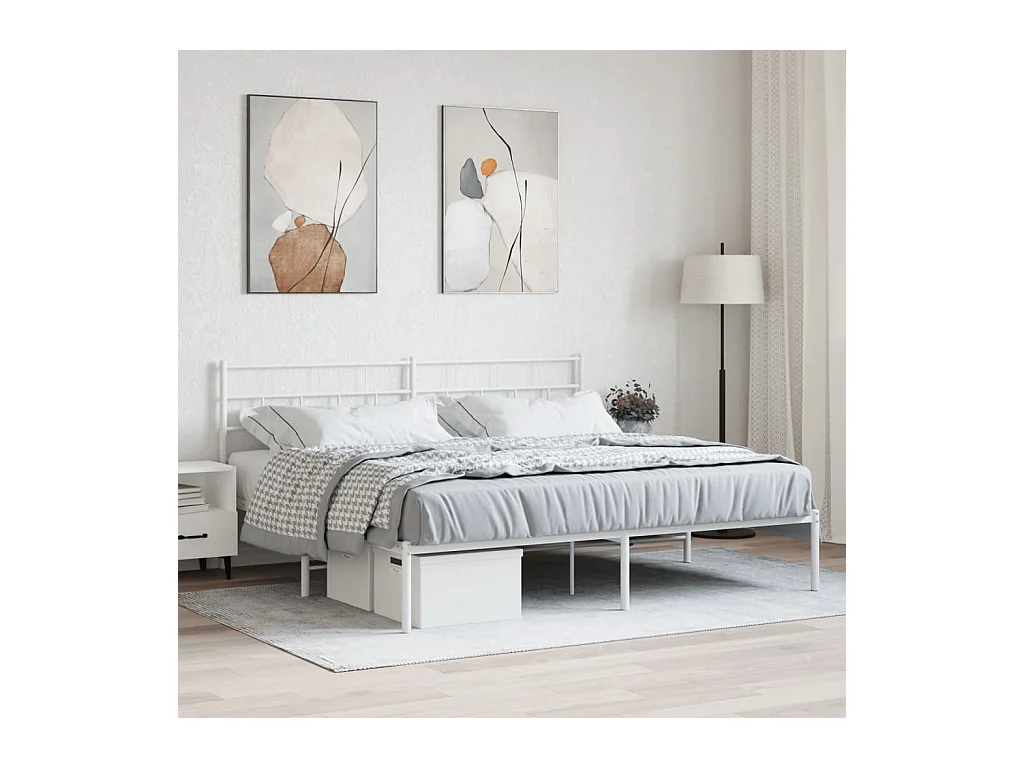 Lit-183x213 cm métal avec tête de lit blanc EGGB45489
