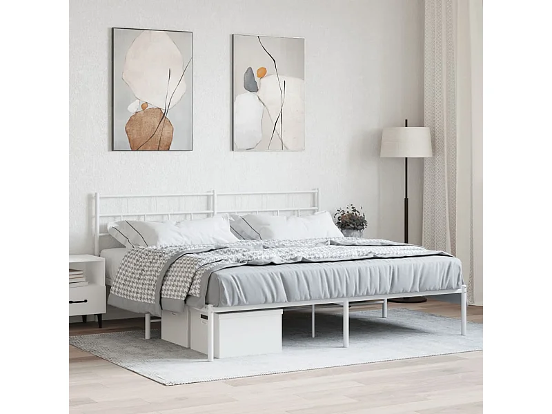 Cama com cabeceira 183x213 cm metal branco PT374529