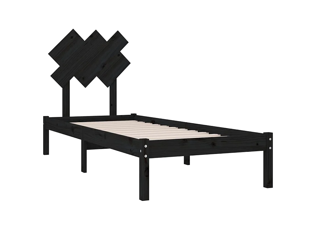 Lit-75x190 cm Noir Petit simple Bois massif EGGB29081