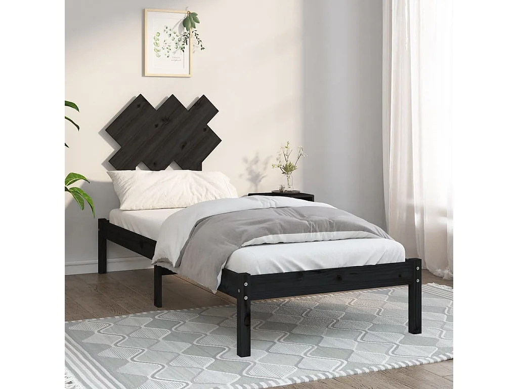 Bedframe massief hout zwart 75x190 cm NL70406