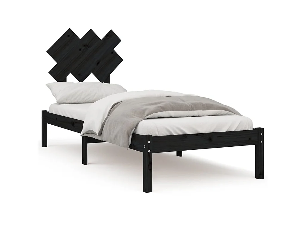 Bedframe massief hout zwart 75x190 cm NL70406