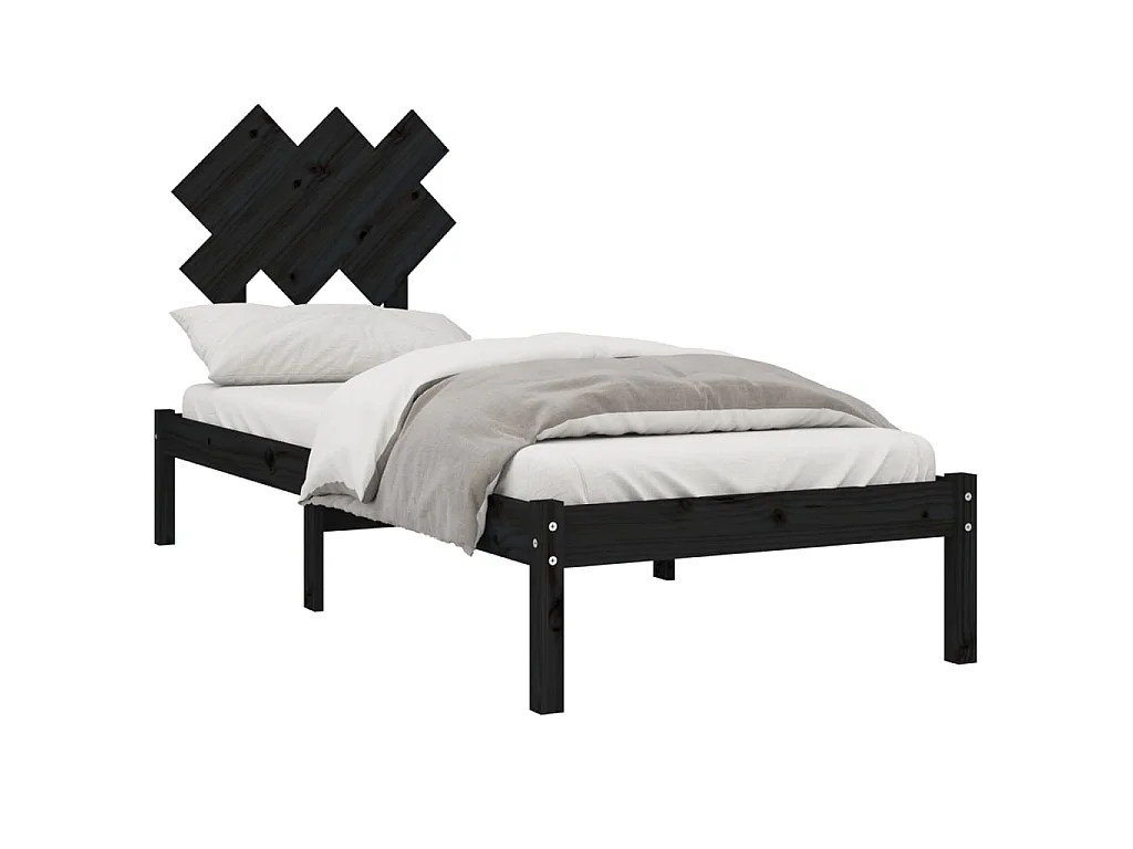 Bedframe massief hout zwart 75x190 cm NL70406