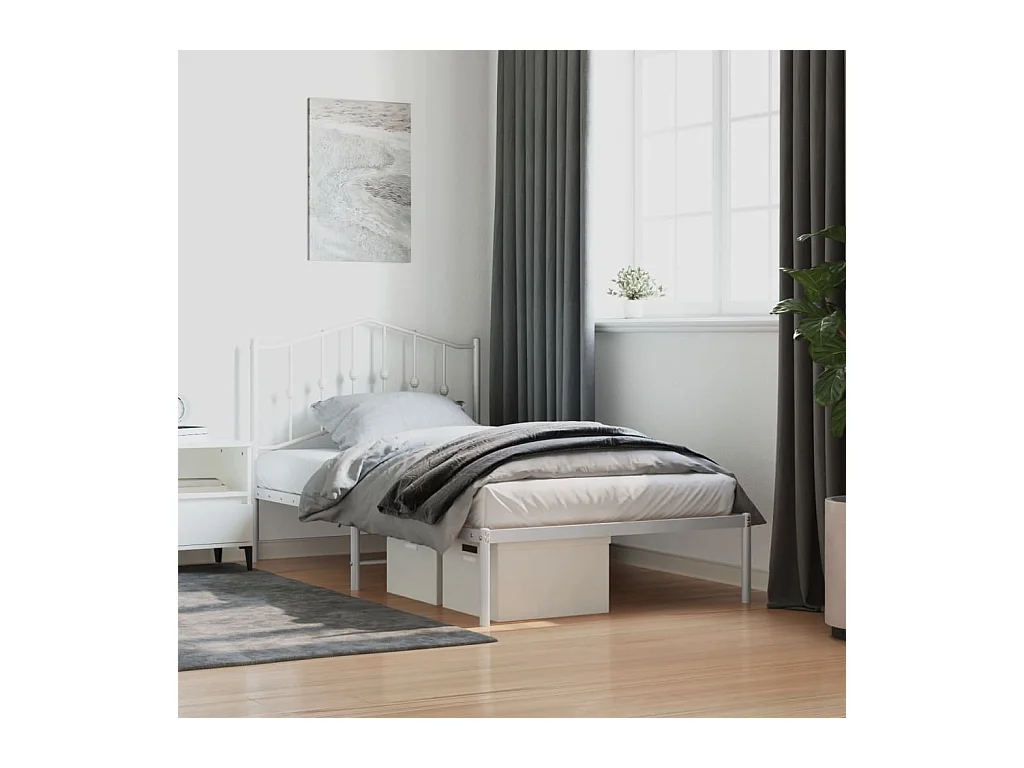 Lit-100x190 cm métal avec tête de lit blanc EGGB68937