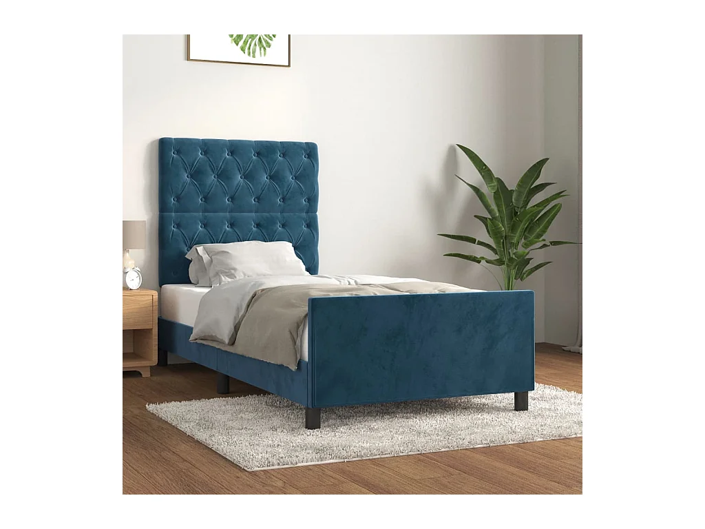 Lit-80x200 cm avec tête de lit Bleu foncé Velours EGGB86714