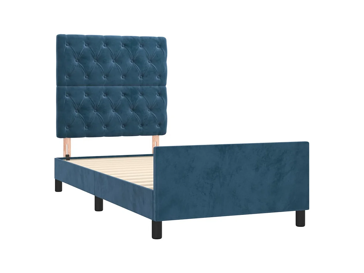 Lit-80x200 cm avec tête de lit Bleu foncé Velours EGGB86714