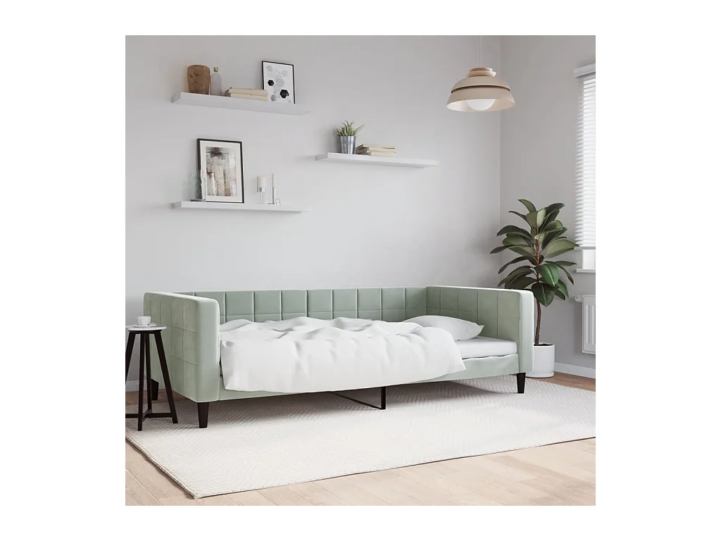 Lit-100x200 cm de repos gris clair velours EGGB46276