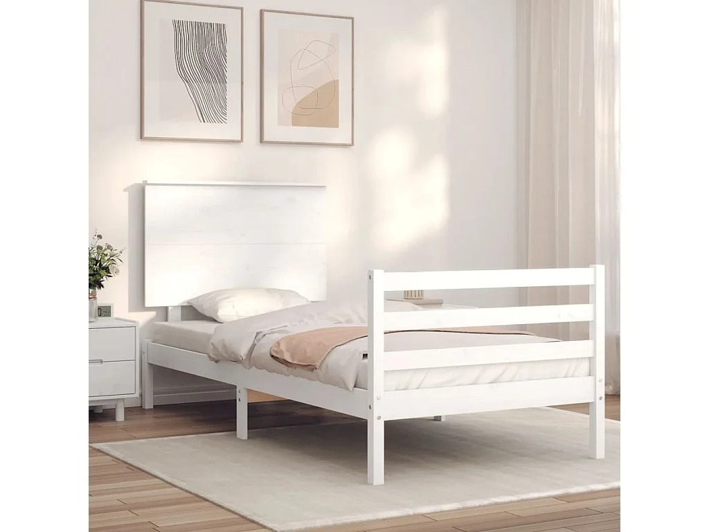 Lit-90x200 cm avec tête de lit blanc bois massif EGGB67971