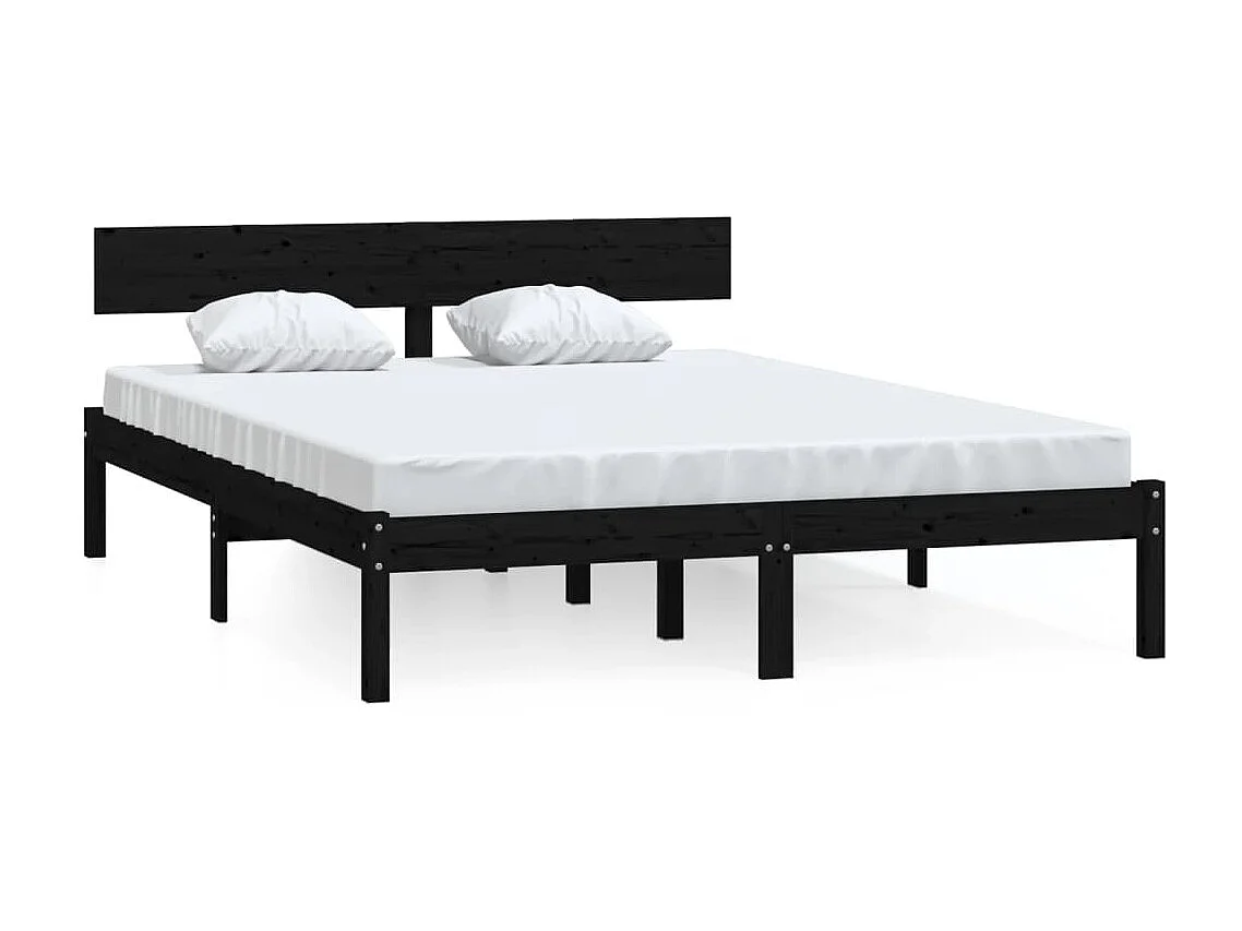 Cama 140x200 cm madera maciza de pino negra ES10687