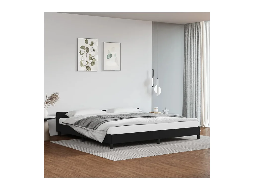 Lit-200x200 cm avec tête de lit Noir Similicuir EGGB45109