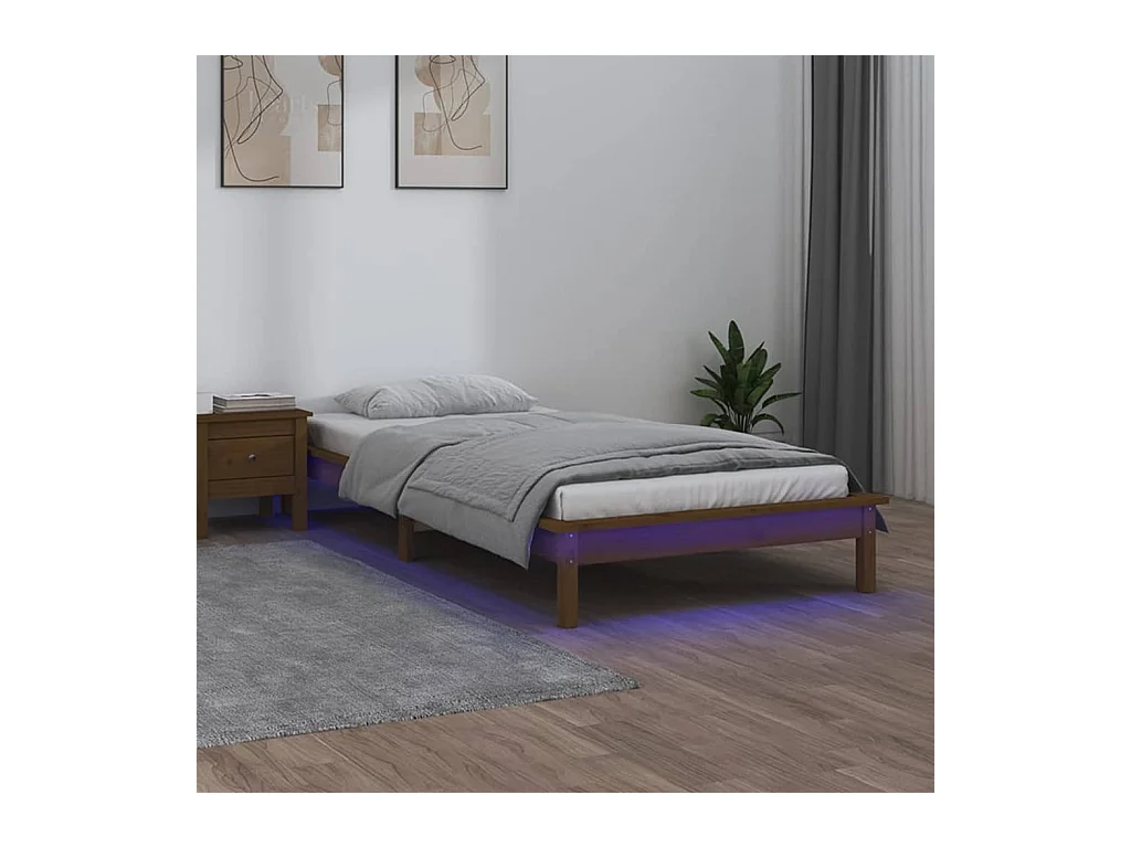 Lit-100x200 cm à LED marron miel bois massif EGGB56801