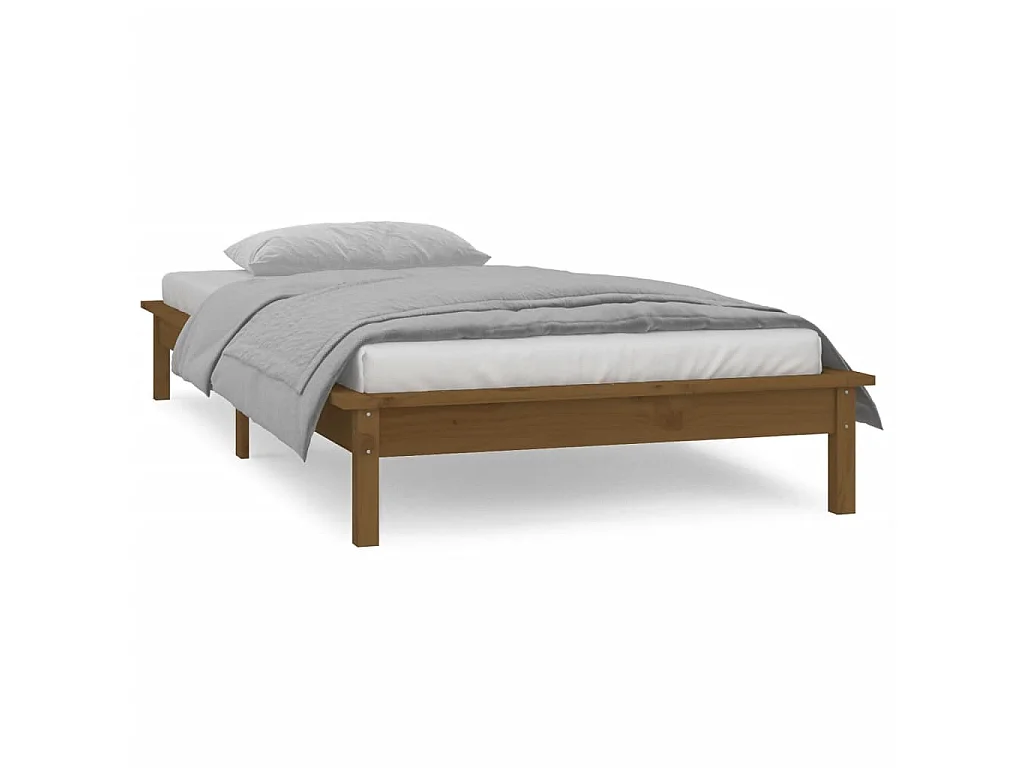 Lit-100x200 cm à LED marron miel bois massif EGGB56801