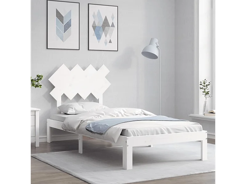 Bedframe met hoofdbord massief hout wit NL60857