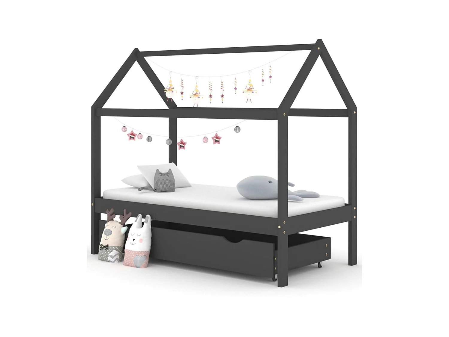Lit-80x160 cm d'enfant avec un tiroir Gris foncéé Pin EGGB87153