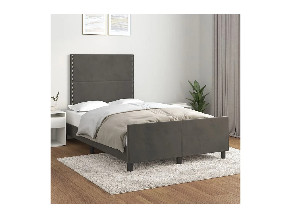 Lit-120x200 cm avec tête de lit Gris foncé Velours EGGB38477