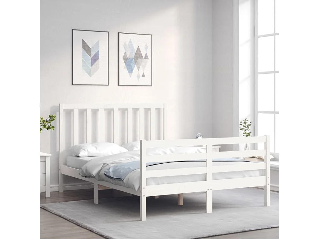 Cama 140x200 cm con cabecero madera maciza blanco ES98704