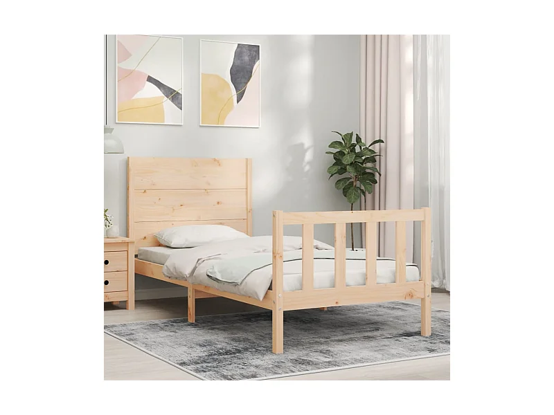 Lit-90x190 cm avec tête de lit simple bois massif EGGB30303