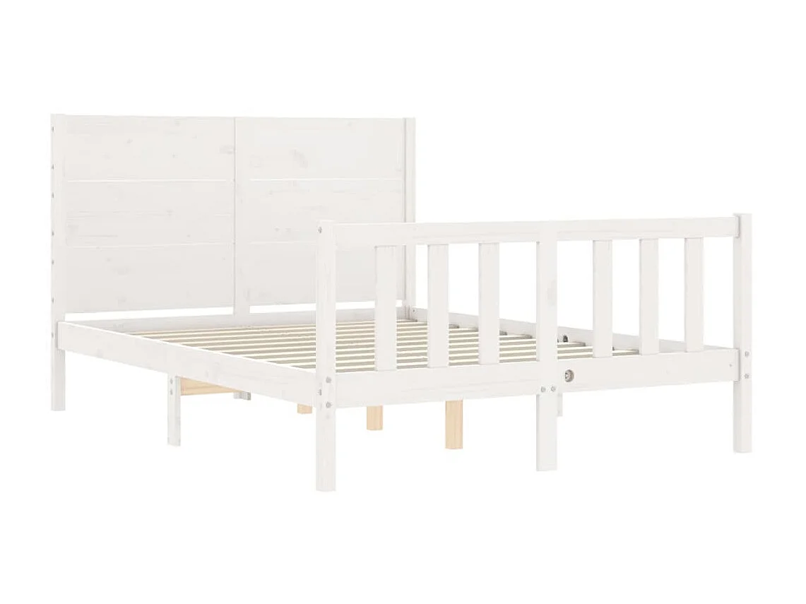 Cama 140x190 cm con cabecero madera maciza blanco ES91863