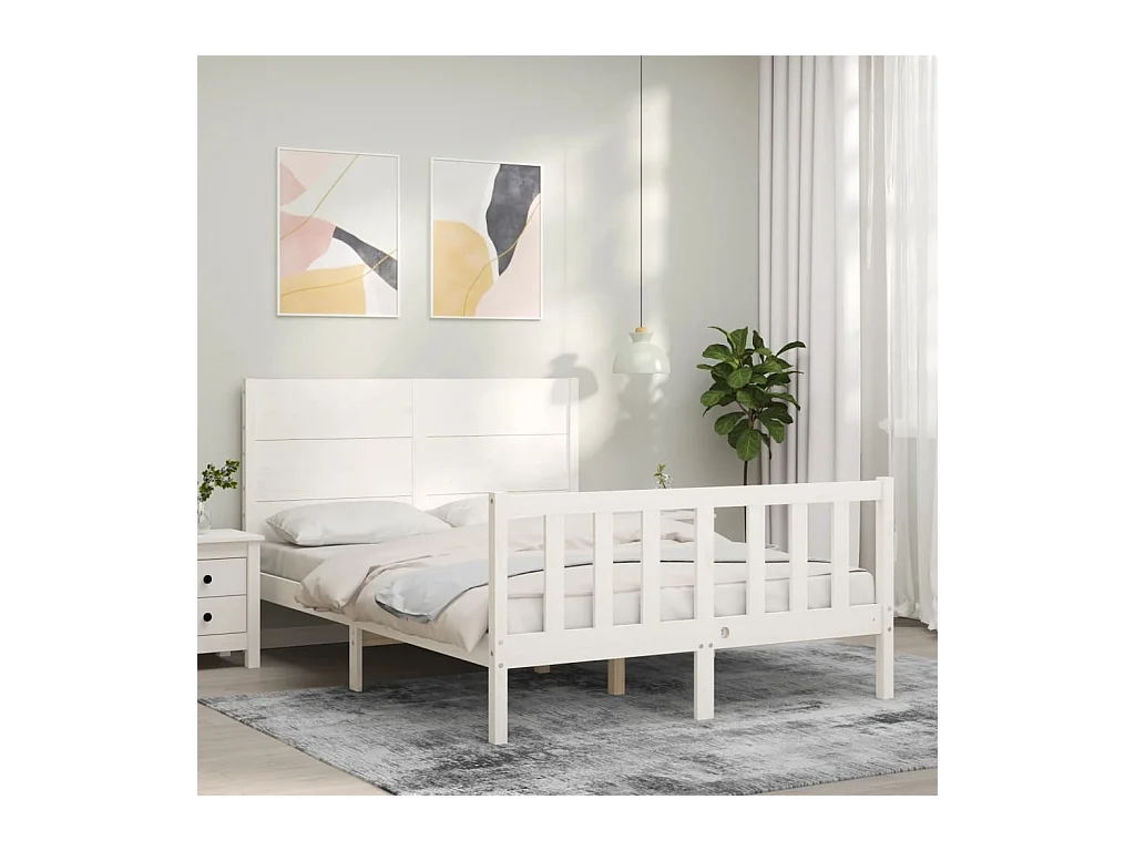 Lit-140x190 cm avec tête de lit blanc bois massif EGGB32925