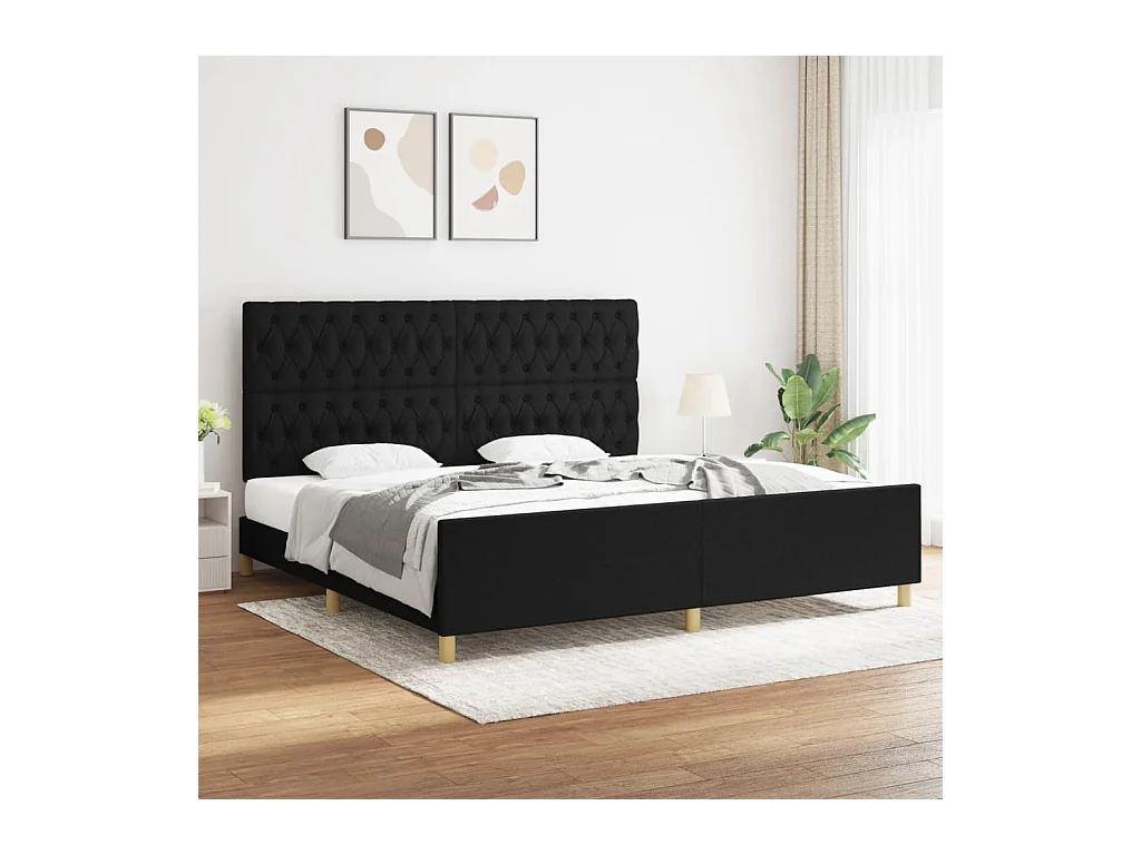 Lit-200x200 cm avec tête de lit Noir Tissu EGGB32557