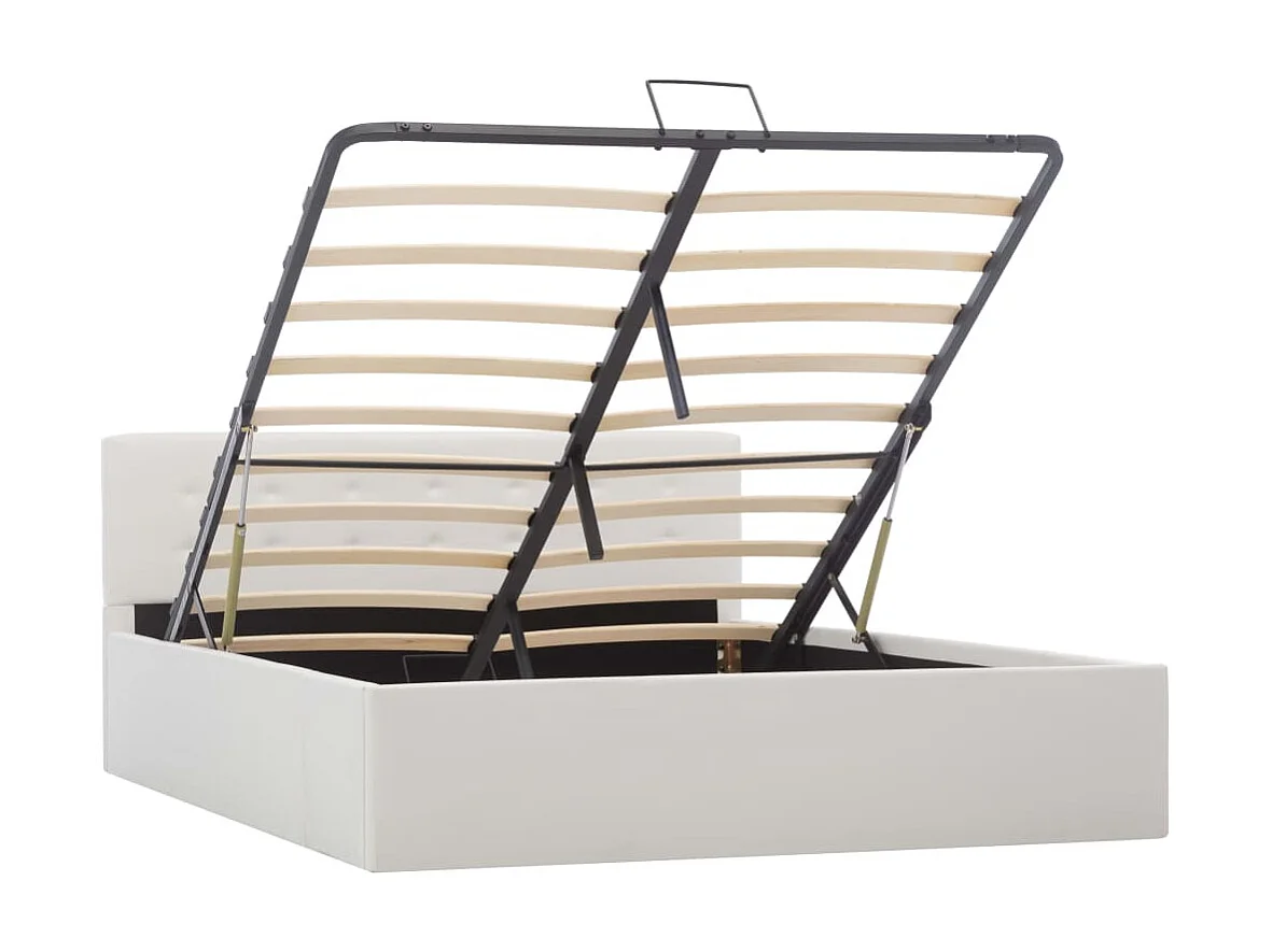 Lit-140x200 cm à rangement hydraulique Blanc Similicuir EGGB90101