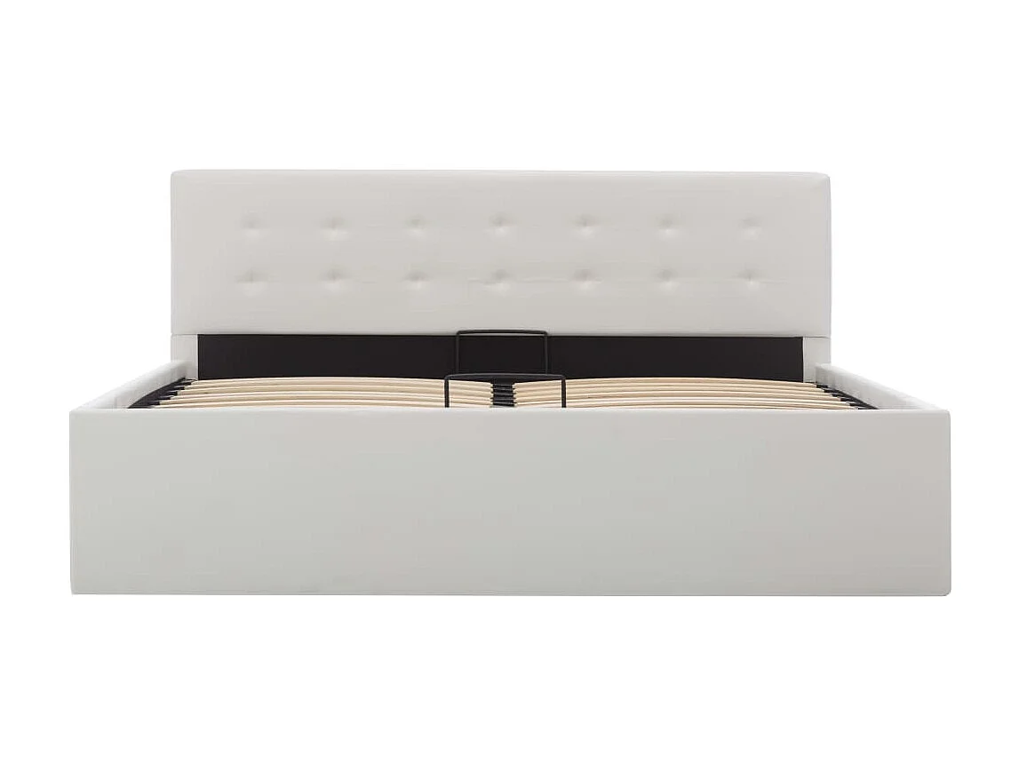 Lit-140x200 cm à rangement hydraulique Blanc Similicuir EGGB90101