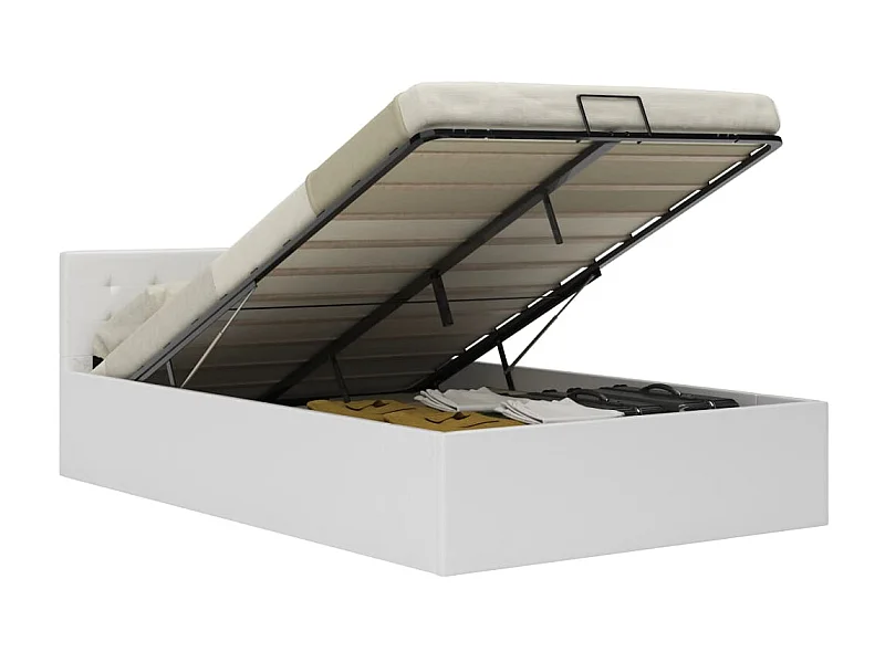 Lit-140x200 cm à rangement hydraulique Blanc Similicuir EGGB90101