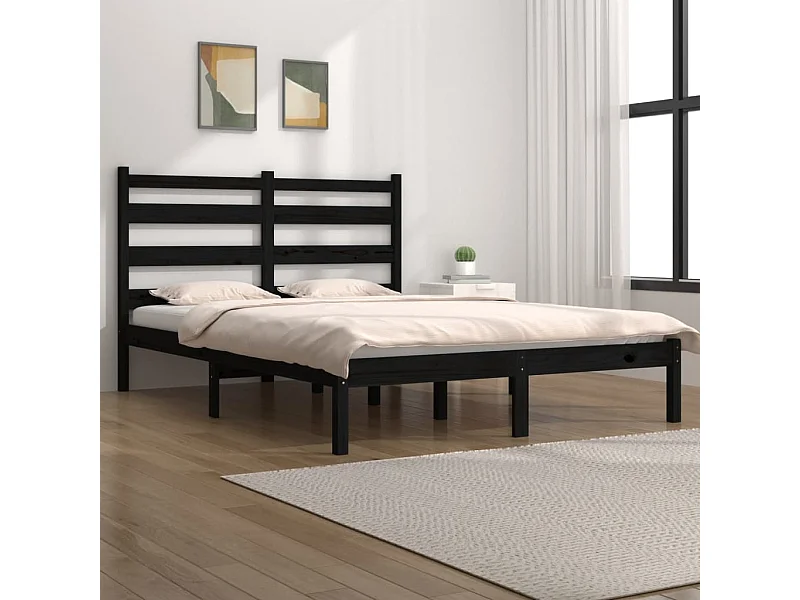 Cama 140x190 cm madeira de pinho maciça preto PT515467