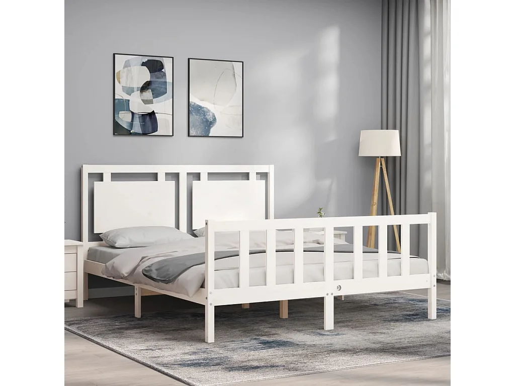 Lit-160x200 cm avec tête de lit blanc bois massif EGGB71594
