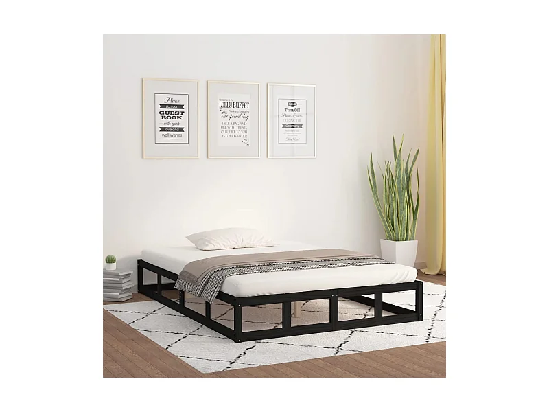 Lit-140x190 cm Noir Bois massif EGGB30611