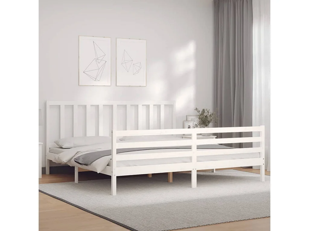 Lit-200x200 cm avec tête de lit blanc bois massif EGGB14705