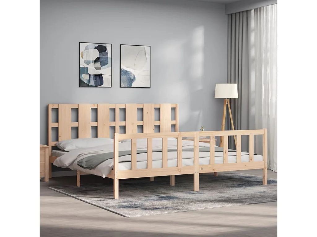 Lit-200x200 cm avec tête de lit bois massif EGGB40887