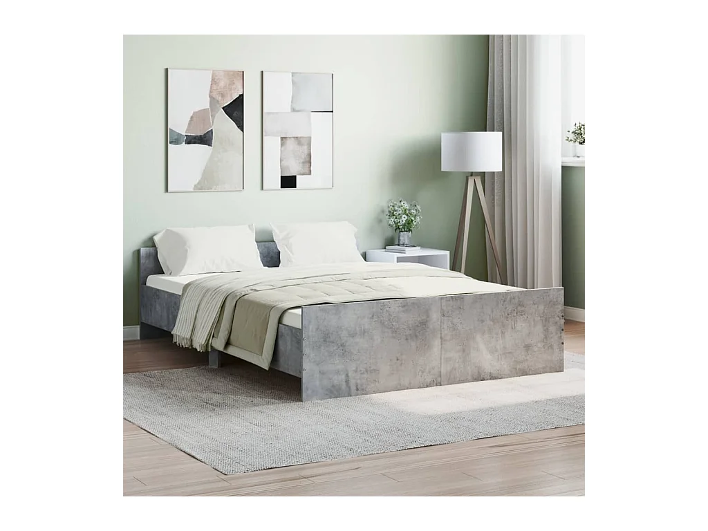 Lit-135x190 cm tête de lit et pied de lit gris béton EGGB85669