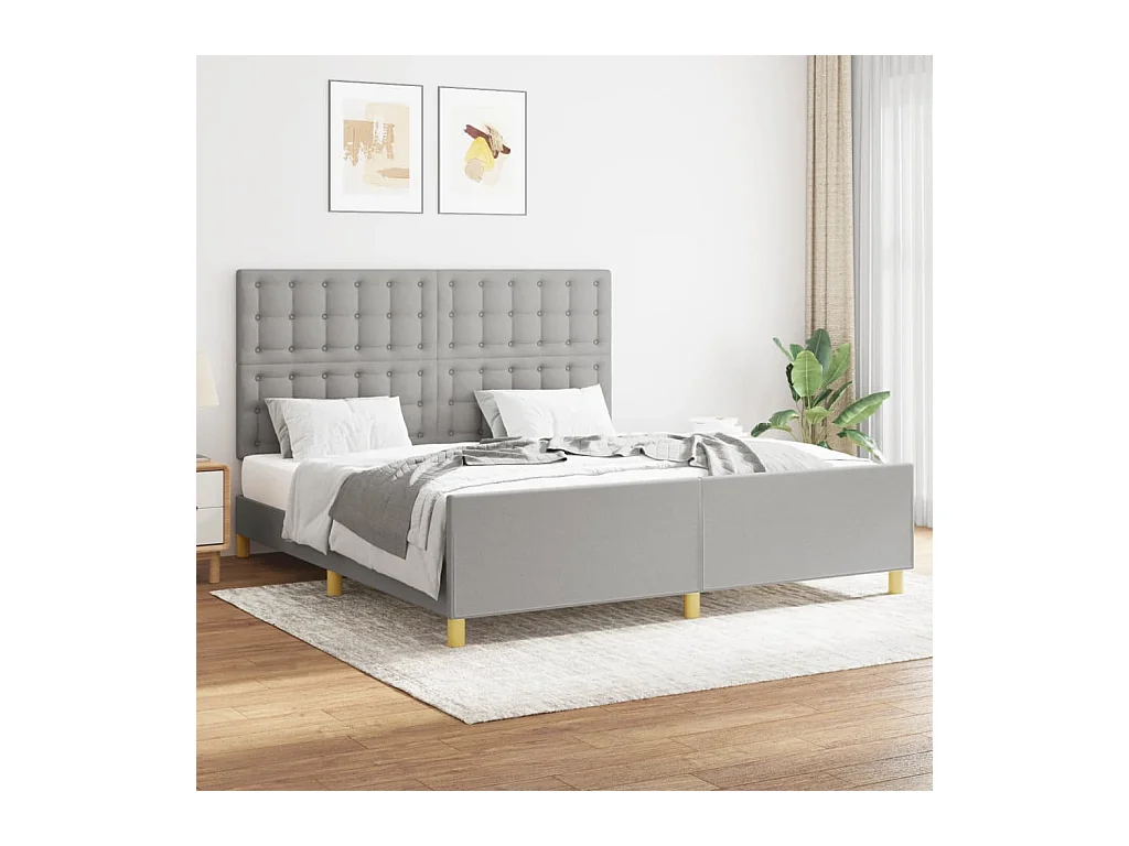 Lit-160x200 cm avec tête de lit Gris clair Tissu EGGB50070