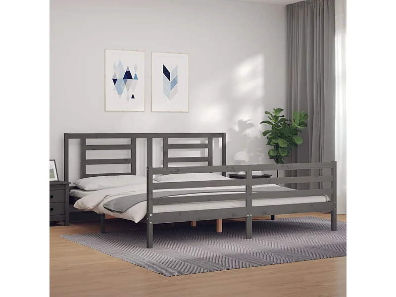 Lit-200x200 cm avec tête de lit gris bois massif EGGB47866
