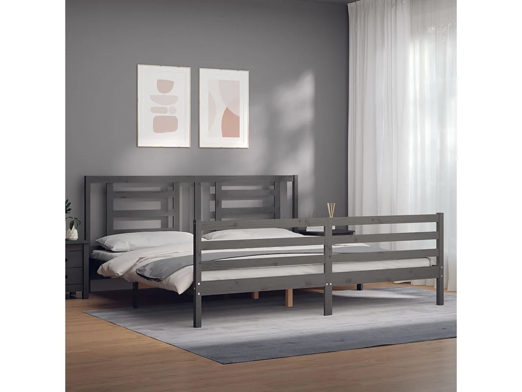 Lit-200x200 cm avec tête de lit gris bois massif EGGB47866