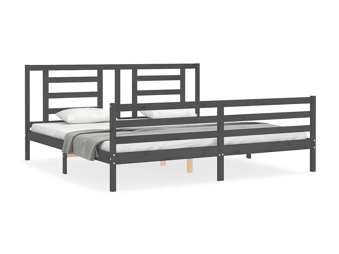 Lit-200x200 cm avec tête de lit gris bois massif EGGB47866