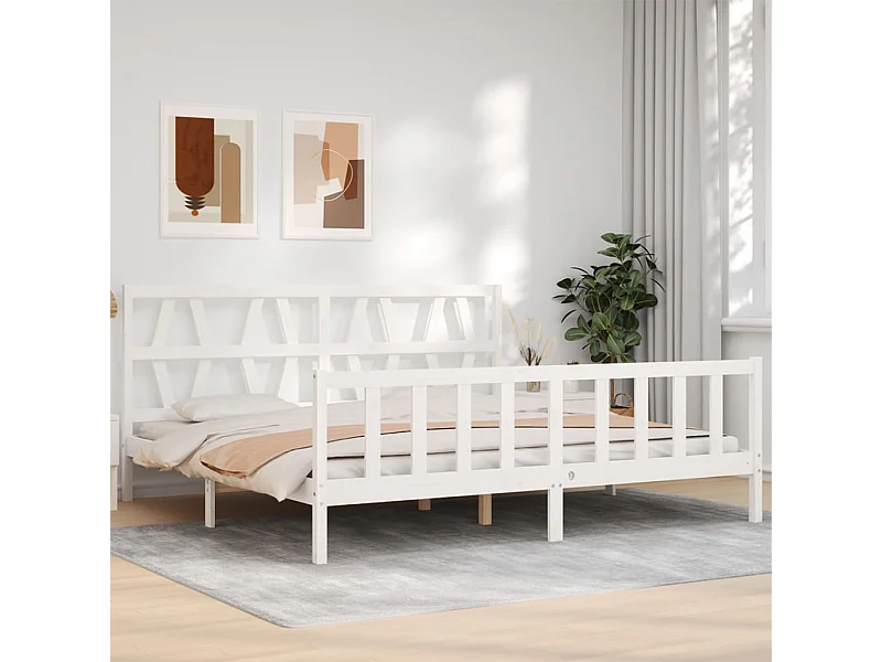 Lit-200x200 cm avec tête de lit blanc bois massif EGGB50072