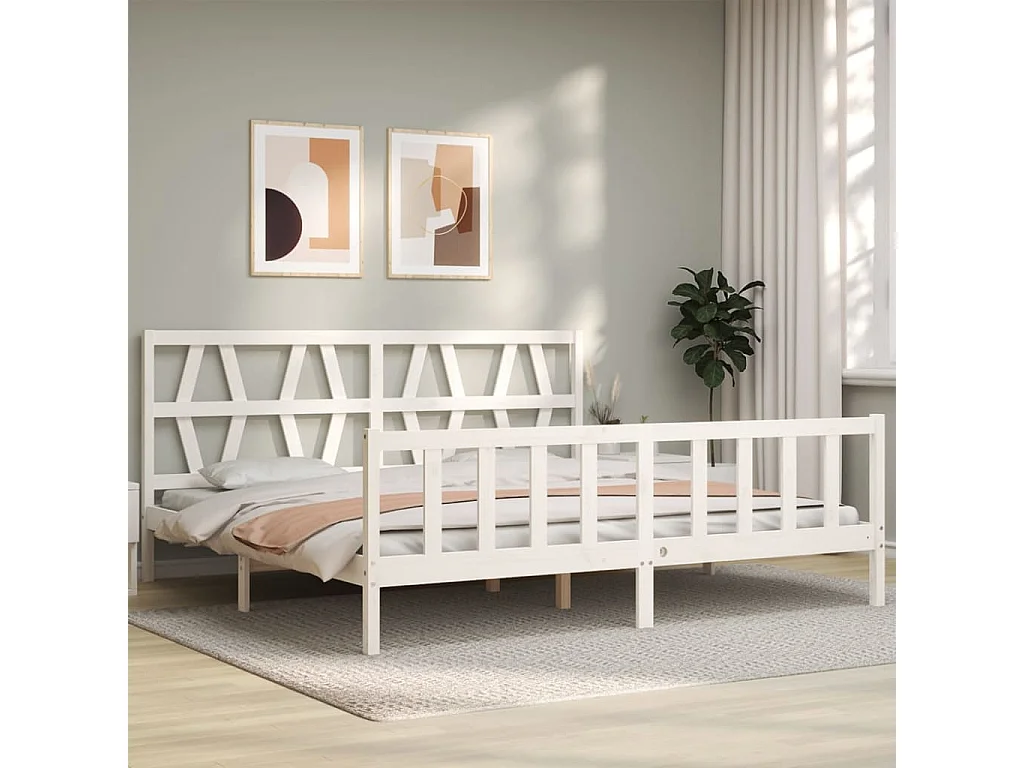 Lit-200x200 cm avec tête de lit blanc bois massif EGGB50072