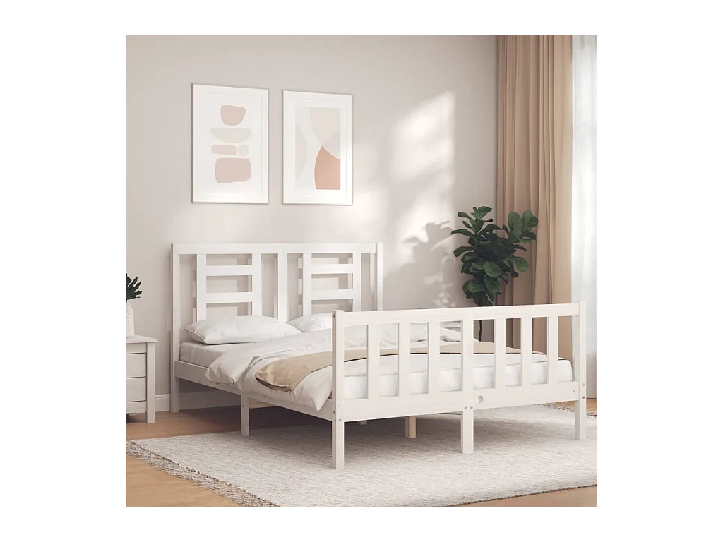 Cama 120x200 cm con cabecero madera maciza blanco ES45781