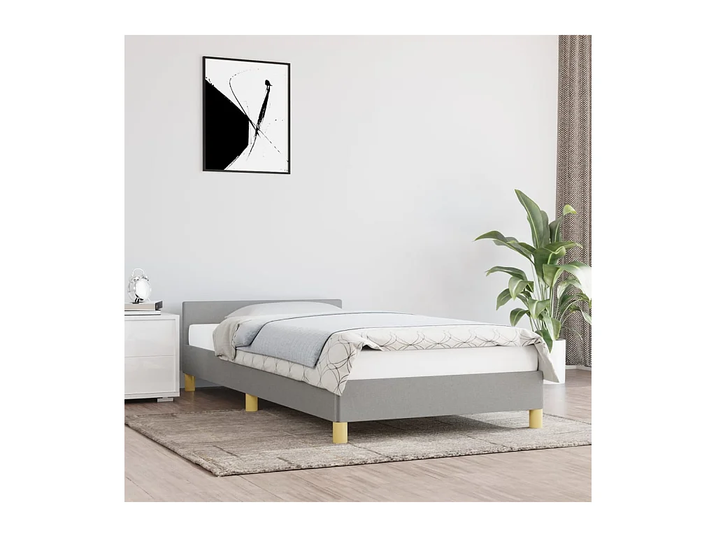 Lit-100x200 cm avec tête de lit Gris clair Tissu EGGB48407