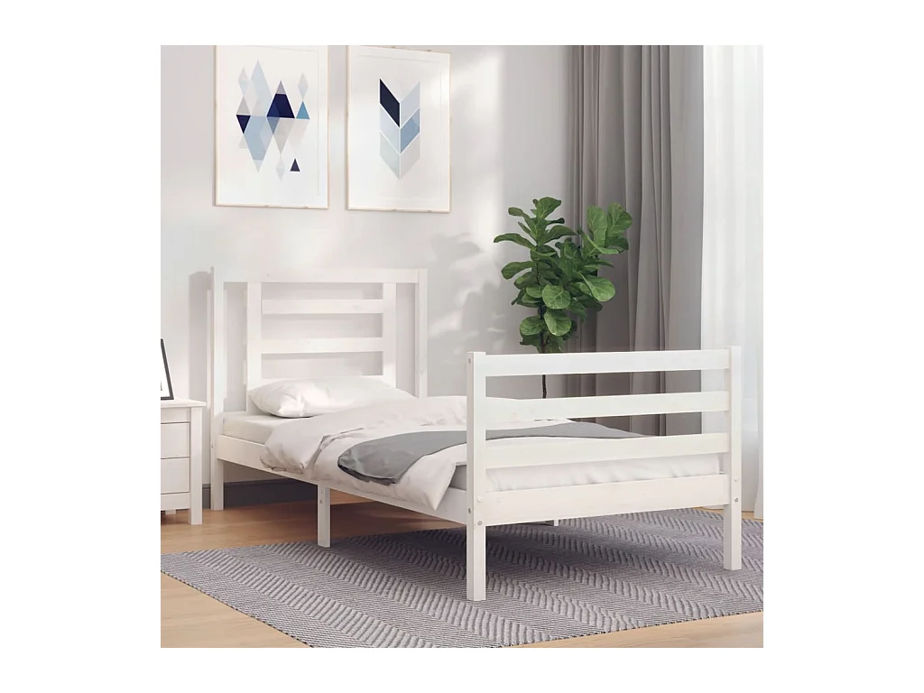 Lit-90x200 cm avec tête de lit blanc bois massif EGGB22499