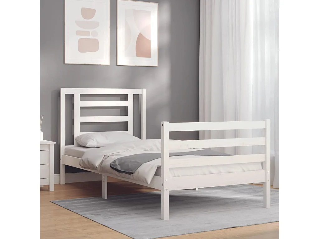 Bedframe met hoofdbord massief hout wit 90x200 cm NL88912