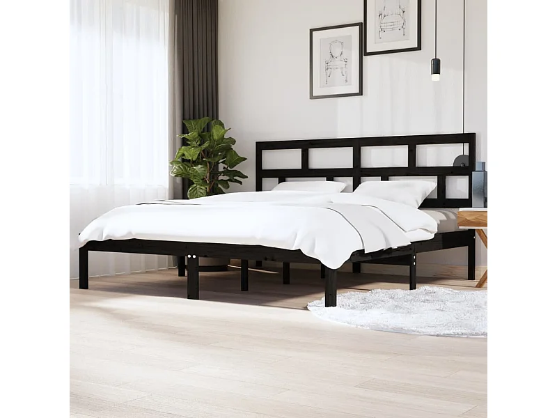 Lit-200x200 cm Noir Bois de pin massif EGGB97106