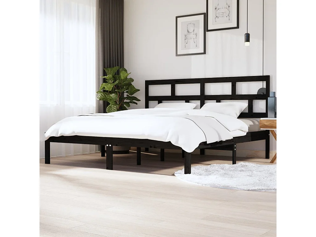 Lit-200x200 cm Noir Bois de pin massif EGGB97106