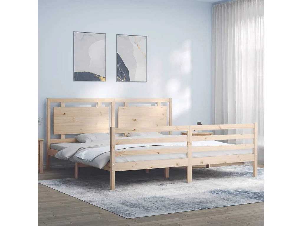 Lit-200x200 cm avec tête de lit bois massif EGGB77576