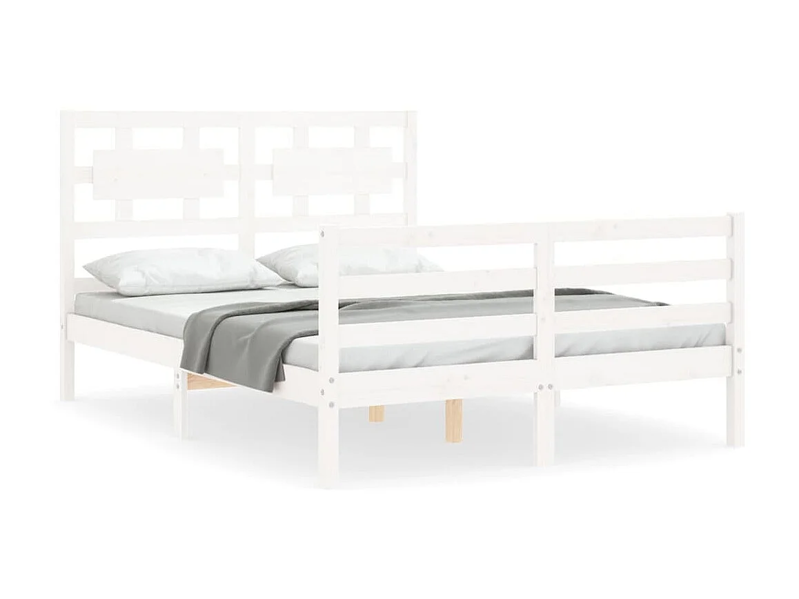 Bedframe met hoofdbord massief hout wit NL26087