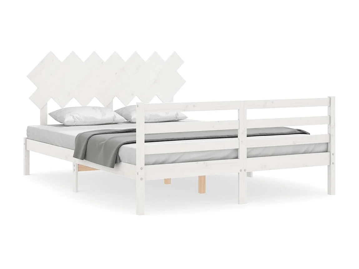 Cama King Size com cabeceira madeira maciça branco PT972346