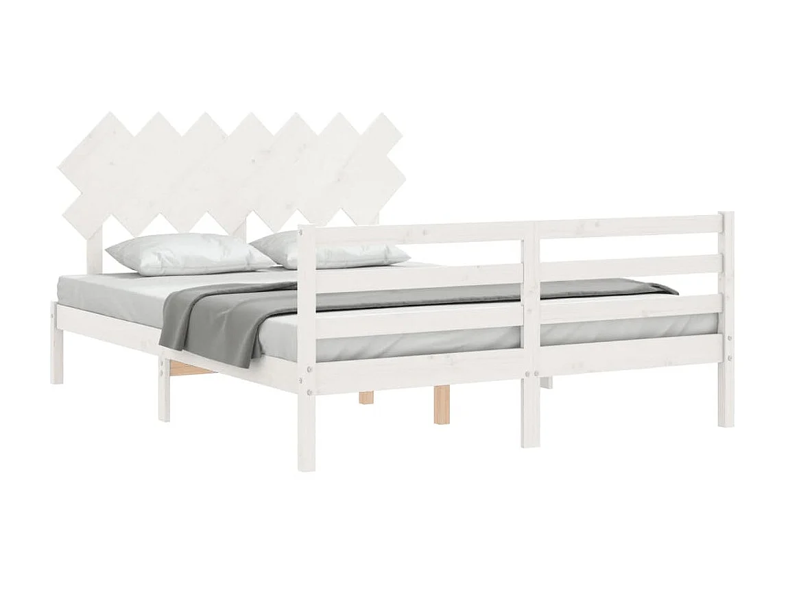 Lit-150x200 cm avec tête de lit blanc King Size bois massif EGGB56919