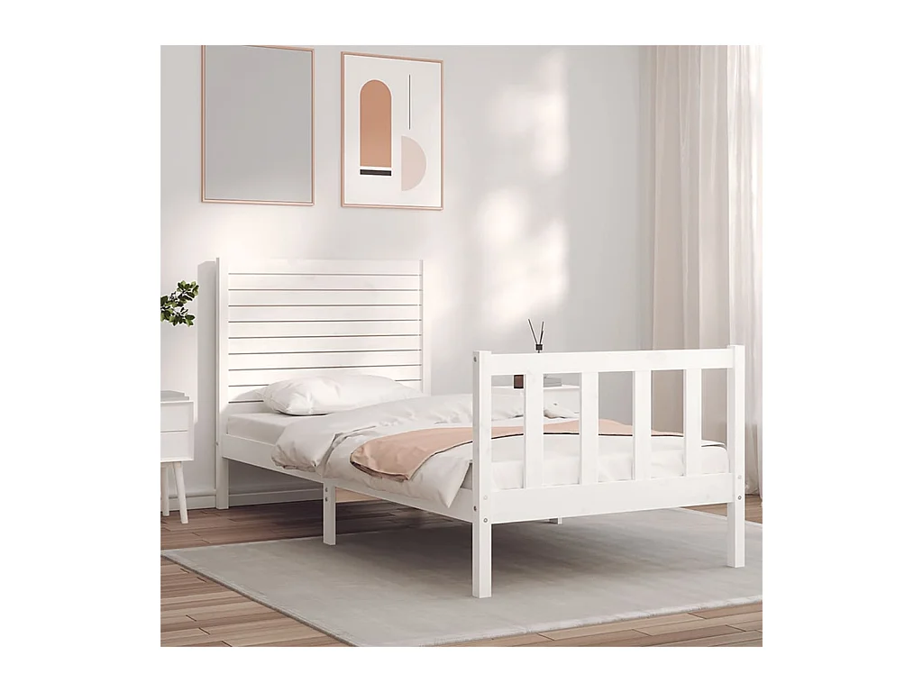 Lit-75x190 cm avec tête de lit blanc petit simple bois massif EGGB46691