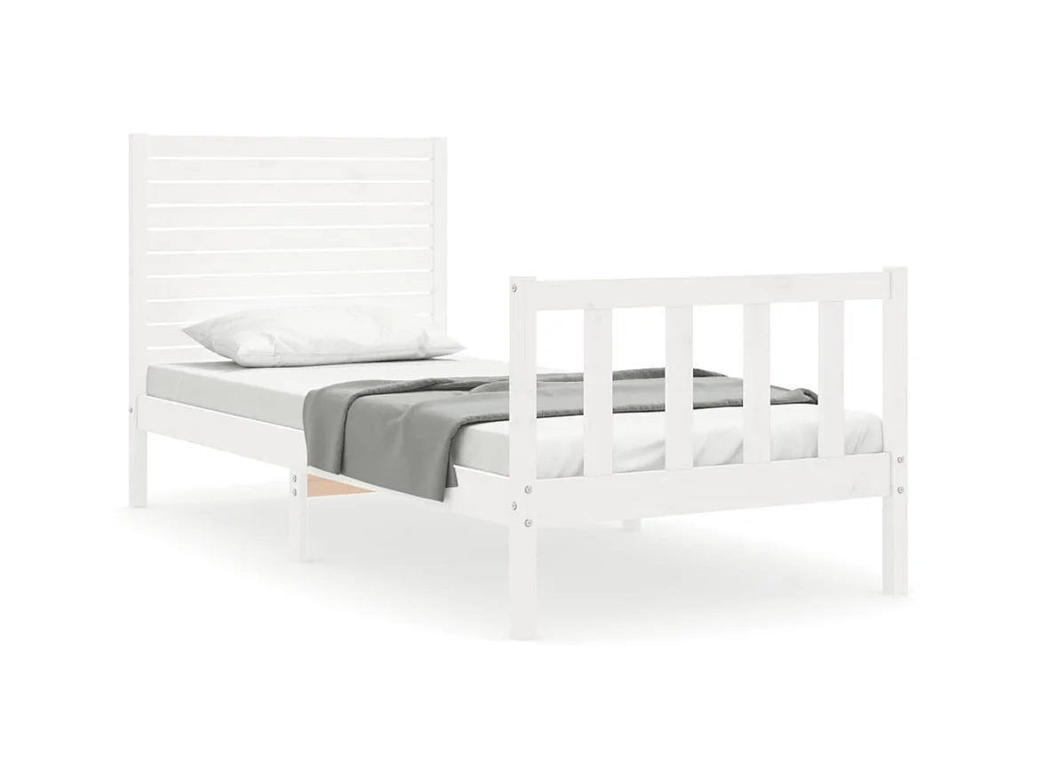 Lit-75x190 cm avec tête de lit blanc petit simple bois massif EGGB46691